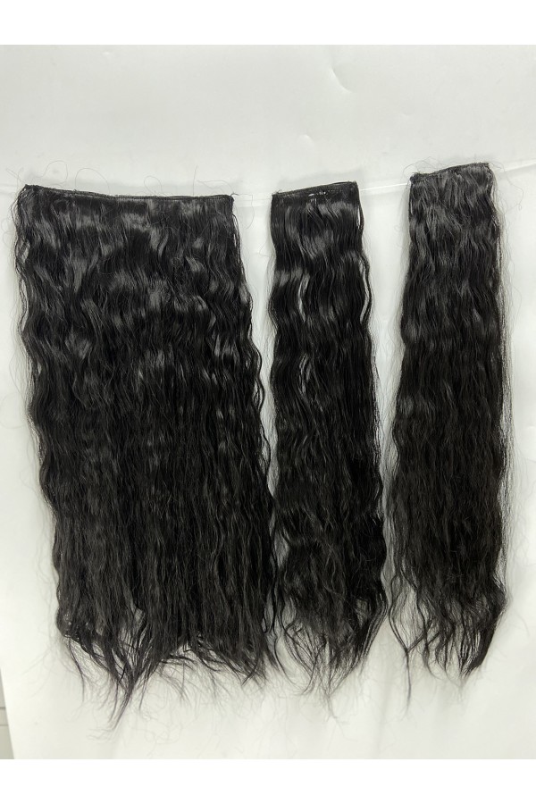 Doğal Siyah Afro Dalgalı – 65cm 190 gr. FİBER SENTETİK Çıt Çıt – Renk No:4 pl-015-4-65