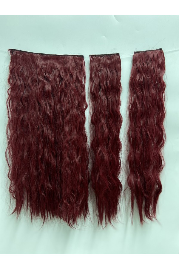 KIZIL AFRO DALGALI Yarım Ay – 65cm 190 gr. FİBER SENTETİK Çıt Çıt – Renk No:850A pl-015-850a-65