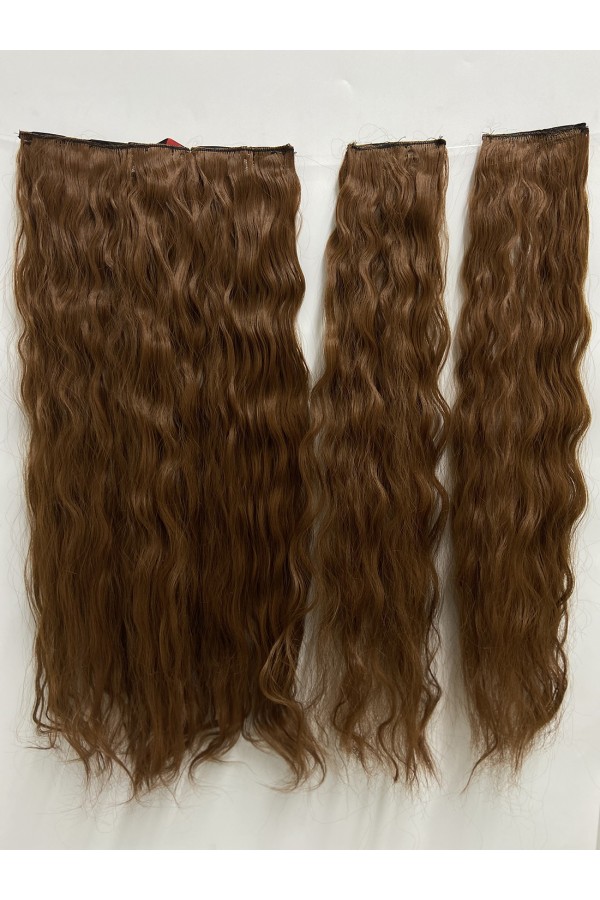 KAHVERENGİ AFRO DALGALI Yarım Ay – 65cm 190 gr. FİBER SENTETİK Çıt Çıt – Renk No:30 pl-015-30-65
