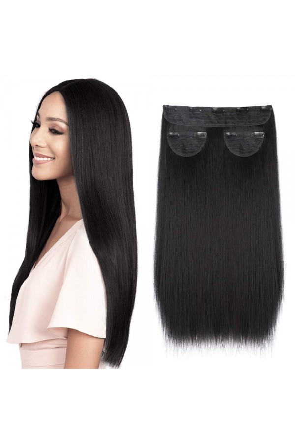 Siyah Düz Uzun Yarım Ay Saç – 3 Parça Çıt Çıt 80cm. 270 gr. VIP SERI pl-016-2