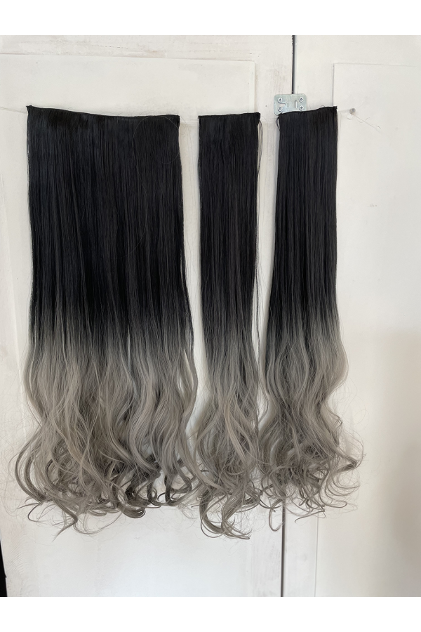 Siyah Gri Su Dalgalı Uzun Yarım Ay Saç – 3 Parça Çıt Çıt 80cm. 270 gr. VIP SERI pl-017-89af1b