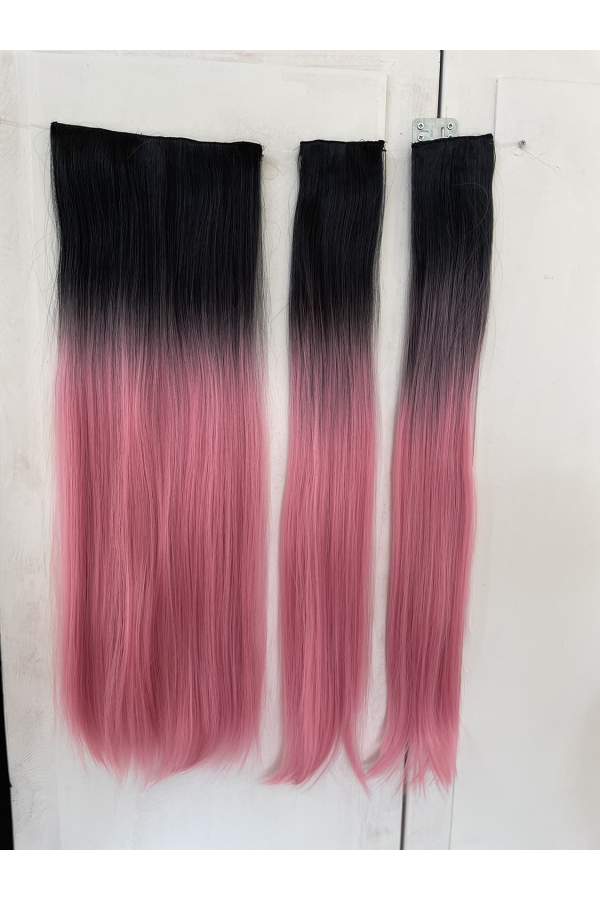 Siyah Pembe Düz Uzun Yarım Ay Saç – 3 Parça Çıt Çıt 80cm. 270 gr. VIP SERI pl-016-pi̇nk-1