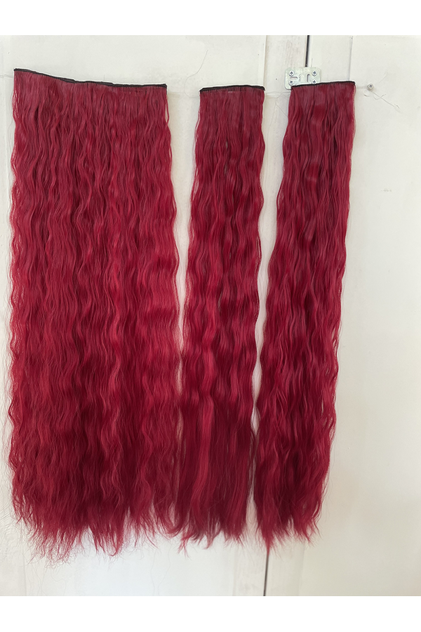 Kızıl Afro Dalgalı Uzun Yarım Ay Saç – SENTETİK Çıt Çıt – 3 Parça pl-015-850a