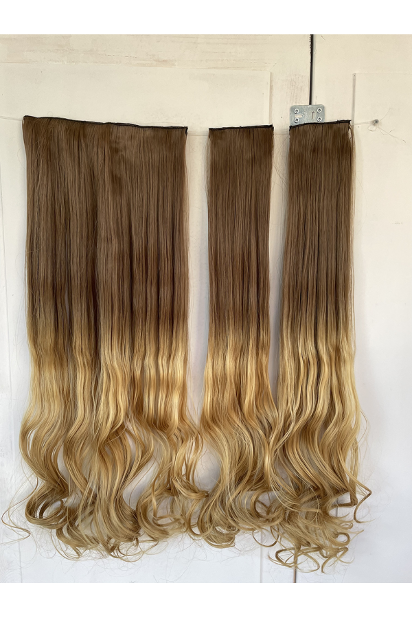 Altın Sarısı Ombreli Su Dalgalı Uzun Yarım Ay Saç – 3 Parça Çıt Çıt 80cm. 270 gr. VIP SERI pl-017-15f8a