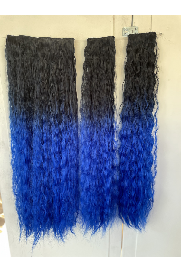Siyah Mavi Afro Dalgalı Uzun Yarım Ay Saç – 3 Parça Çıt Çıt 80cm. 270 gr. VIP SERI pl-015-1-517