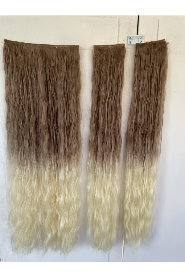 Kumral Platin Ombreli Afro Dalgalı Uzun Yarım Ay Saç – 3 Parça Çıt Çıt 80cm. 270 gr. VIP SERI pl-015-613f18t