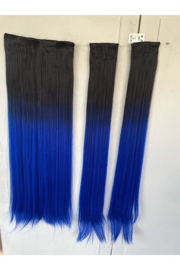 Siyah Mavi Düz Uzun Yarım Ay Saç – 3 Parça Çıt Çıt 80cm. 270 gr. VIP SERI pl-016-1-517