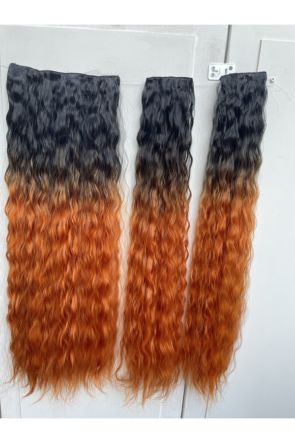 Siyah Bakır Ombreli Afro Dalgalı Uzun Yarım Ay Saç – 3 Parça Çıt Çıt 80cm. 270 gr. VIP SERI pl-015-232-1