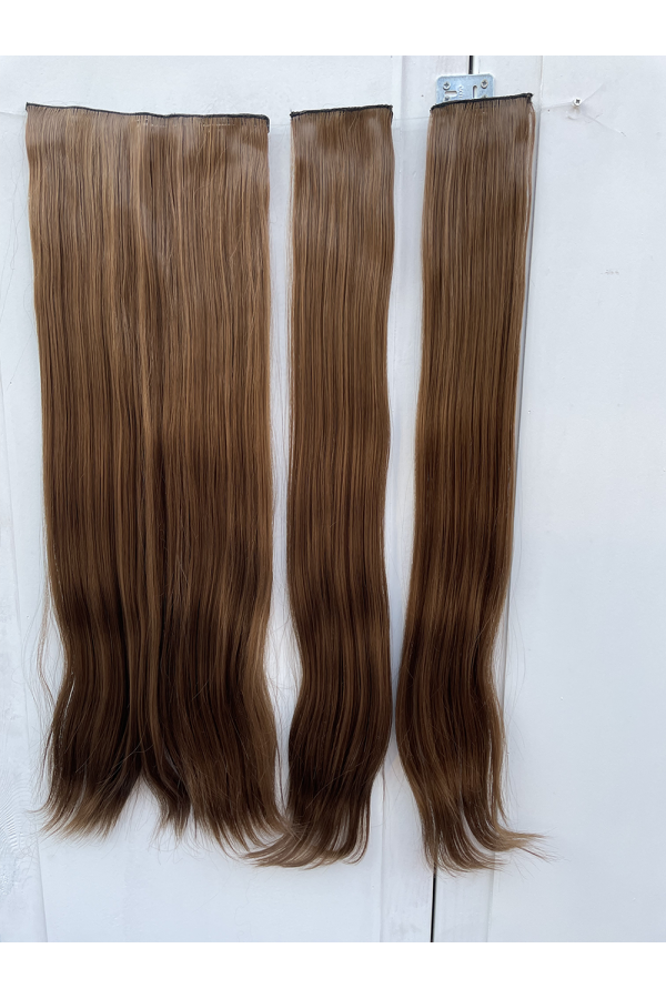 Kahverengi Düz Uzun Yarım Ay Saç – 3 Parça Çıt Çıt 80cm. 270 gr. VIP SERI pl-016-10