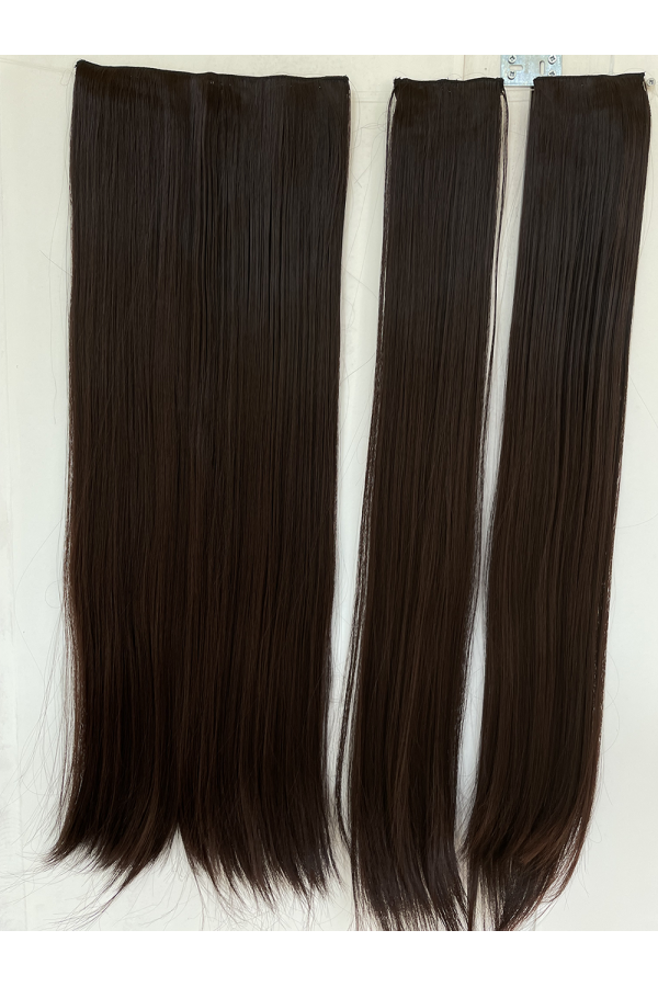 Koyu Kestane Düz Uzun Yarım Ay Saç – 3 Parça Çıt Çıt 80cm. 270 gr. VIP SERI pl-016-33