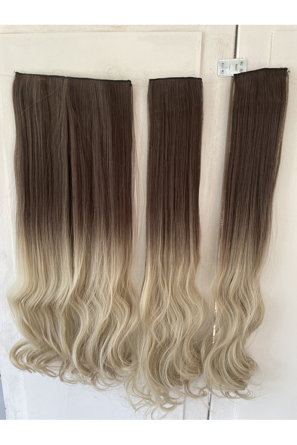 Koyu Kumral Platin Ombreli Su Dalgalı Uzun Yarım Ay Saç – 3 Parça Çıt Çıt 80cm. 270 gr. VIP SERI pl-017-88bf8