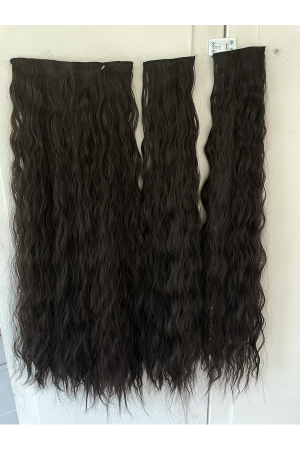 Bitter Kahve Afro Dalgalı Uzun Yarım Ay Saç – 3 Parça Çıt Çıt 80cm. 270 gr. VIP SERI pl-015-6