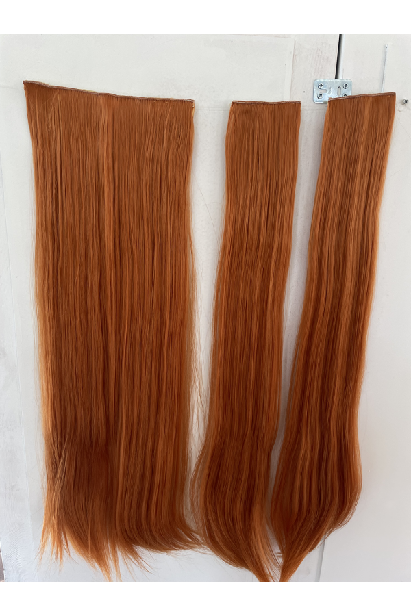 Bakır Düz Uzun Yarım Ay Saç – SENTETİK Çıt Çıt – 3 Parça pl-016-232