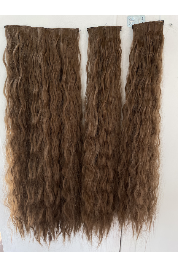 Kahverengi AFRO Dalgalı Uzun Yarım Ay Saç – 3 Parça Çıt Çıt 80cm. 270 gr. VIP SERI pl-015-10