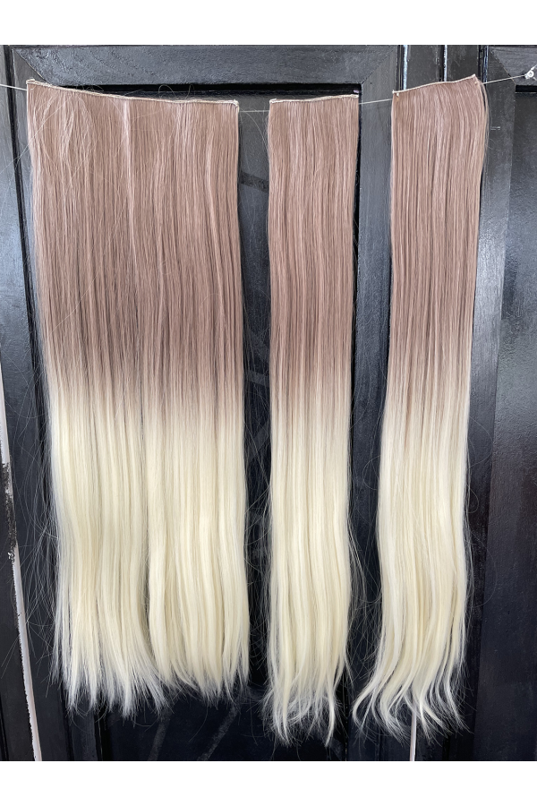 Kumral Platin Ombreli Uzun Yarım Ay Saç – 3 Parça Çıt Çıt 80cm. 270 gr. VIP SERI pl-016-613f18t