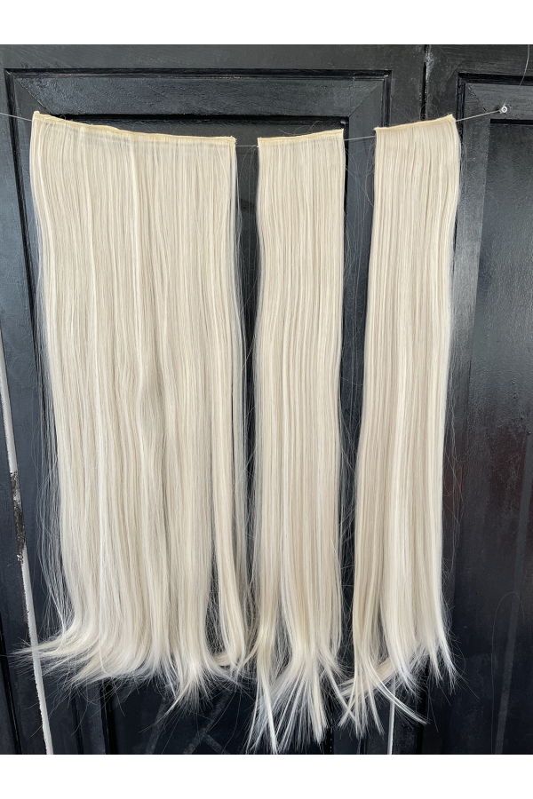Platin Düz Uzun Yarım Ay Saç – 3 Parça Çıt Çıt 80cm. 270 gr. VIP SERI pl-016-60a