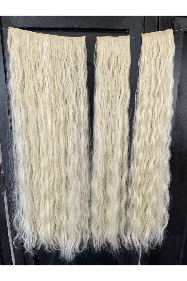 Platin Afro Dalgalı Uzun Yarım Ay Saç – 3 Parça Çıt Çıt 80cm. 270 gr. VIP SERI pl-015-60a