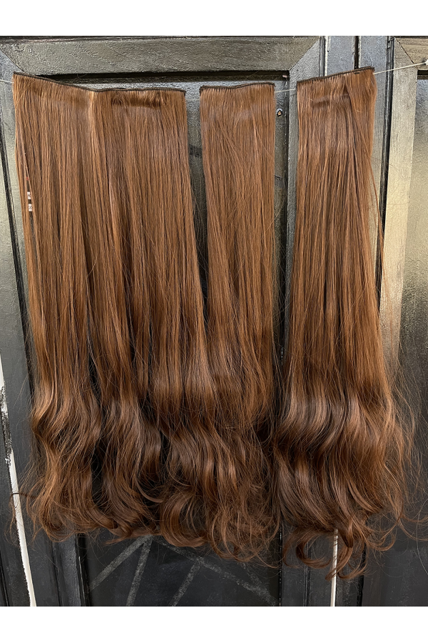 Kestane Rengi Su Dalgalı Uzun Yarım Ay Saç – 3 Parça Çıt Çıt 80cm. 270 gr. VIP SERI pl-017-8b