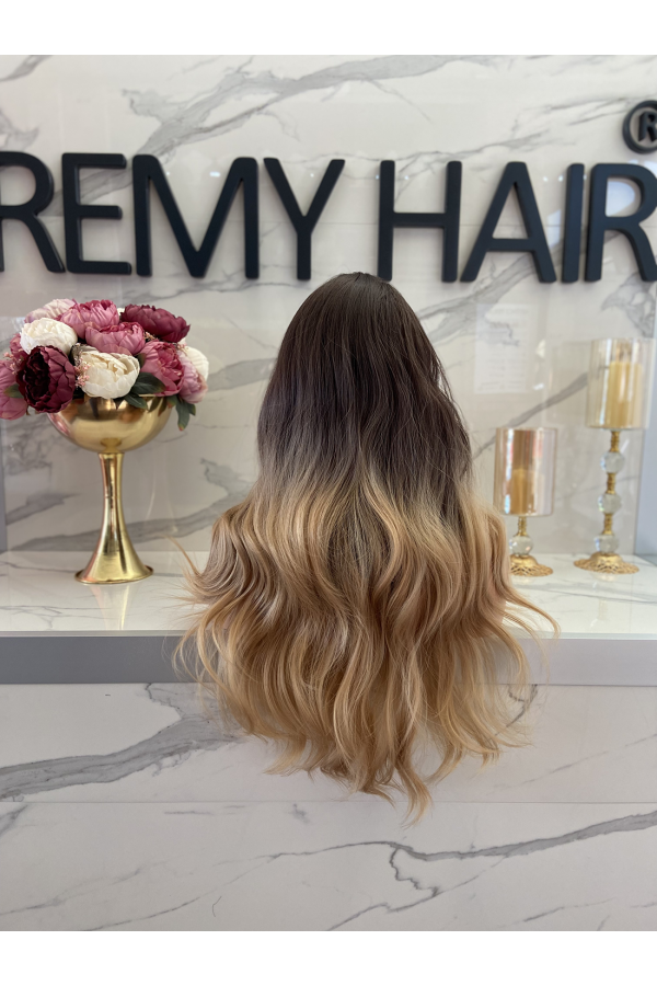 Exclusive Luxury Koyu Kumral Kahverengi Ombreli Perçemsiz Peruk szn-vi̇p-11