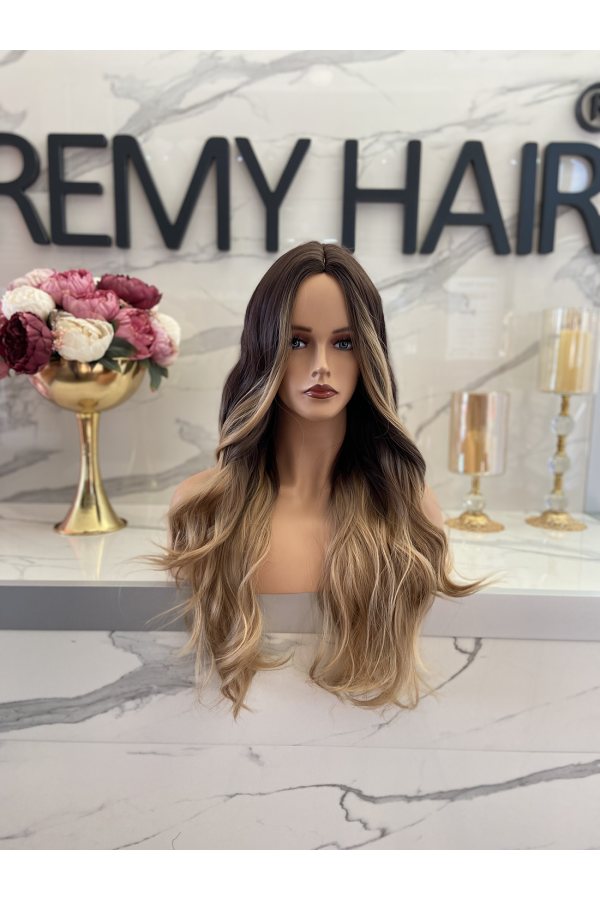 Exclusive Luxury Koyu Kumral Kahverengi Ombreli Perçemsiz Peruk szn-vi̇p-11