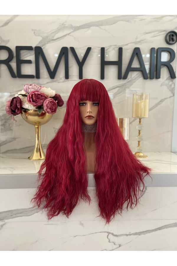 Kızıl Afro Dalgalı Uzun Fiber Sentetik Perçemli Peruk pl470-850a
