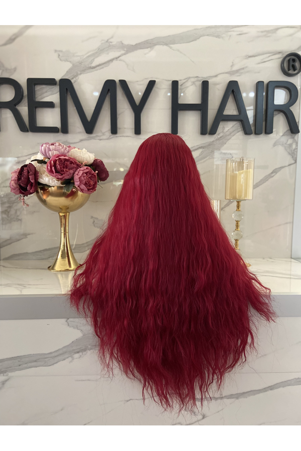 Kızıl Afro Dalgalı Uzun Fiber Sentetik Perçemli Peruk pl470-850a