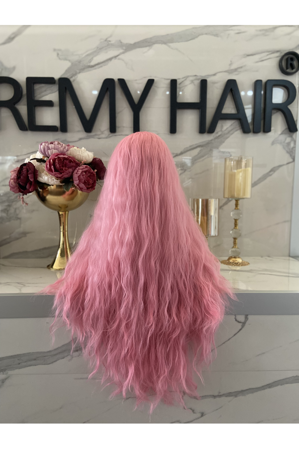 PEMBE Afro Dalgalı Uzun Fiber Sentetik Perçemli Peruk pl470-pink
