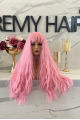 PEMBE Afro Dalgalı Uzun Fiber Sentetik Perçemli Peruk pl470-pink