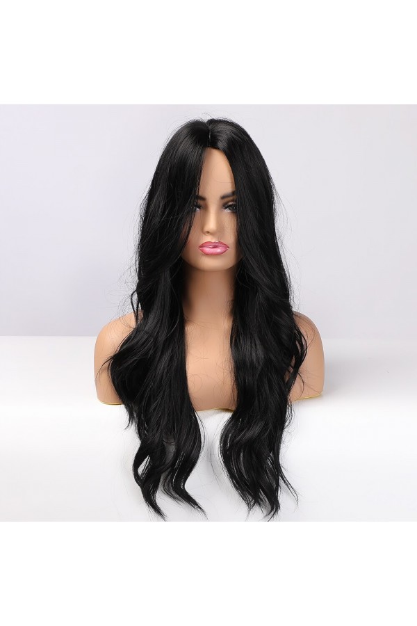 Siyah Uzun Düz Fiber Sentetik Peruk 9016-1-1
