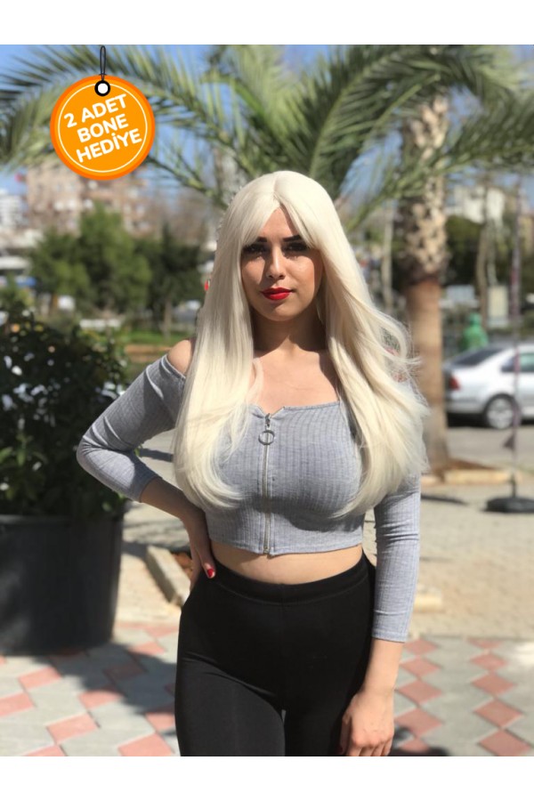 Uzun Sarı Fiber Sentetik Düz Perçemli Peruk remy-pl-683-60a