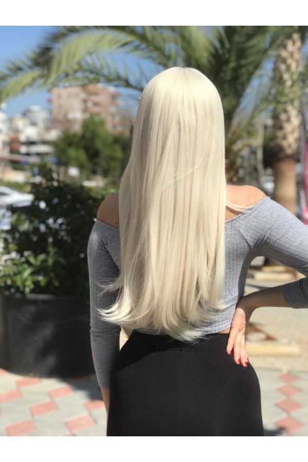Uzun Sarı Fiber Sentetik Düz Perçemli Peruk remy-pl-683-60a